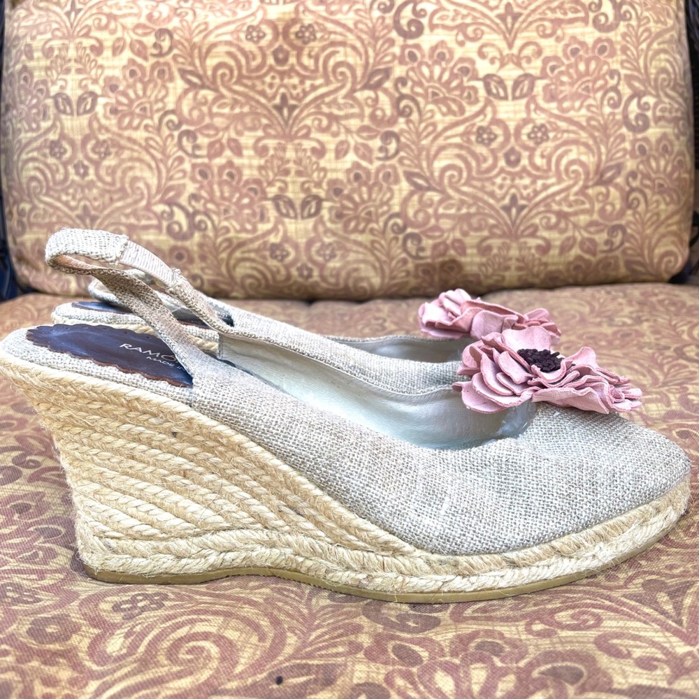 Ramon Tenza Espadrille Heels Sz 9 39 Spain Jute Wedge Cottage Fairy Floral Boho